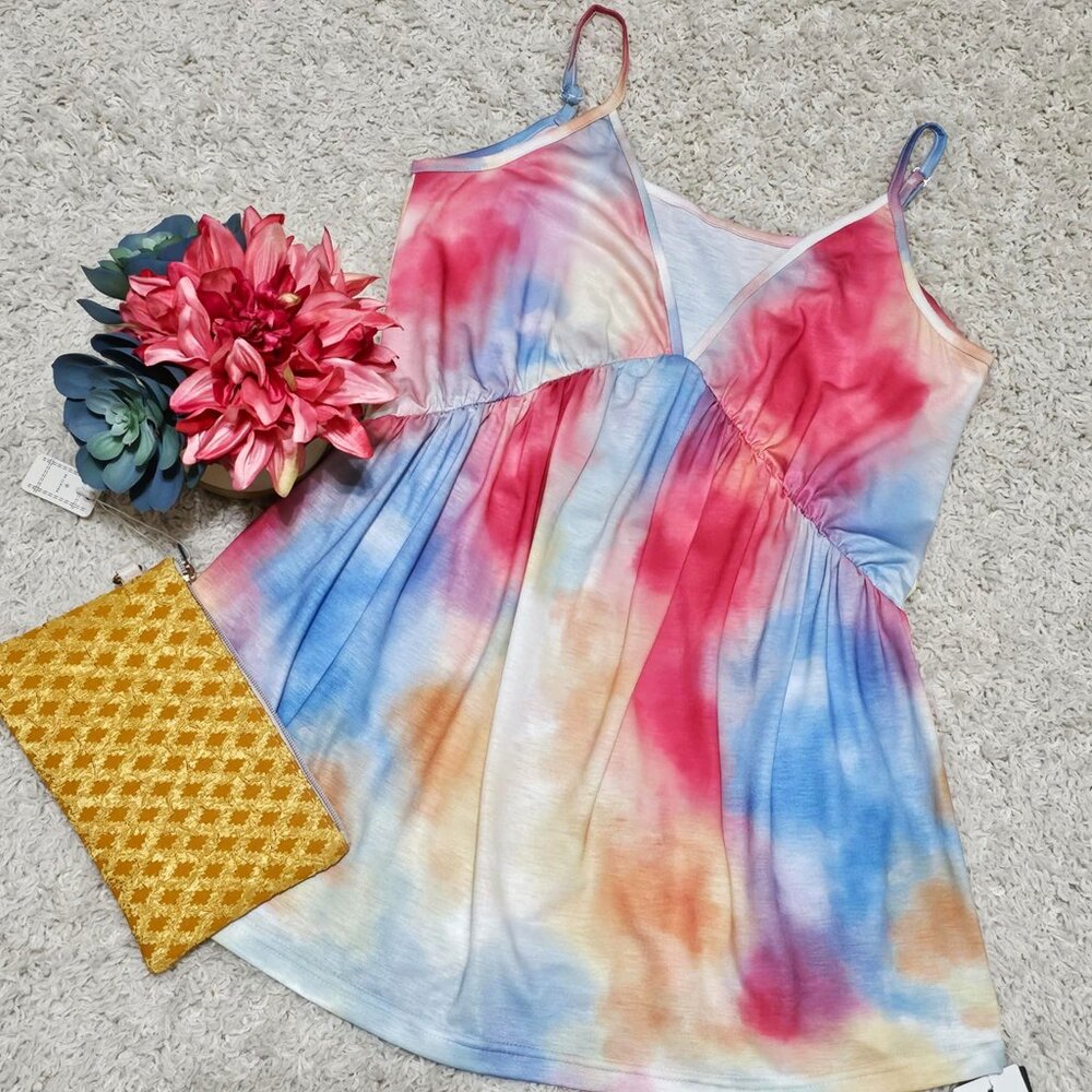 Bellelily Cami Top. Watercolor Tie Dye. Pink Blue Yellow White. Size Small. NWT. - Picture 7 of 13